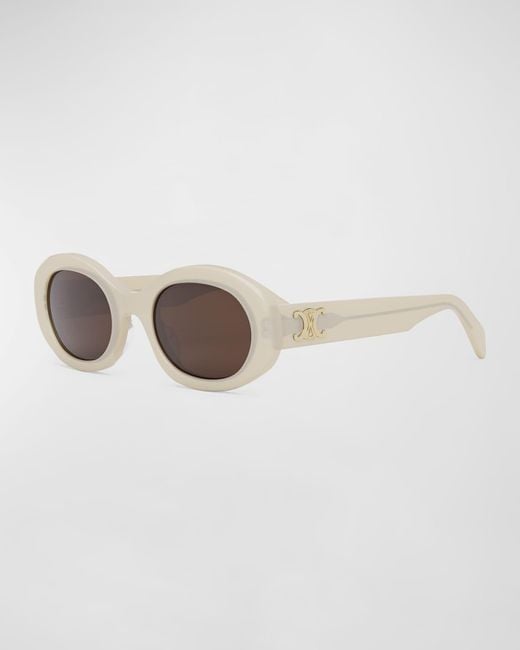 Céline White Triomphe Logo Oval Acetate Sunglasses