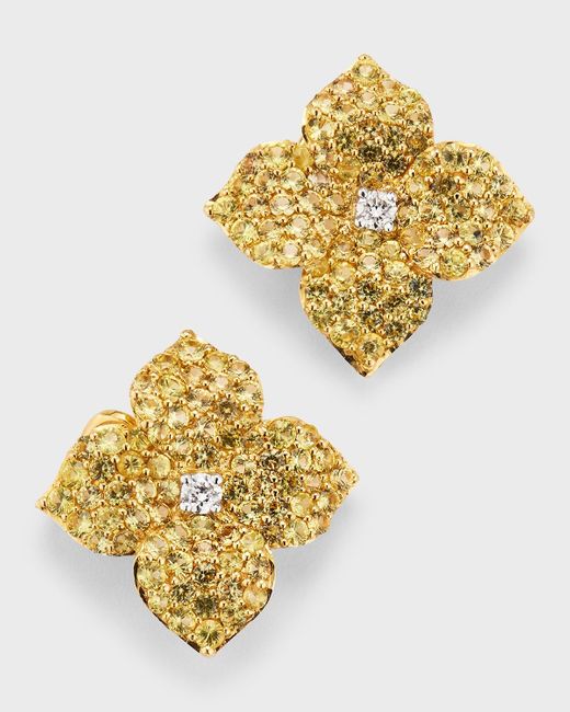 Piranesi Metallic 18K Pave Sapphire And Round Diamond Flower Earrings