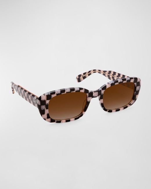 Krewe Brown Milan Acetate Rectangle Sunglasses