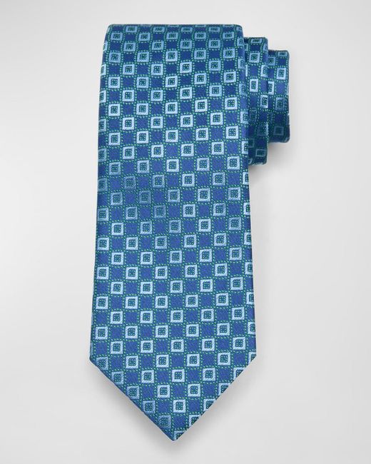 Charvet Blue Silk Micro-Square Jacquard Tie for men
