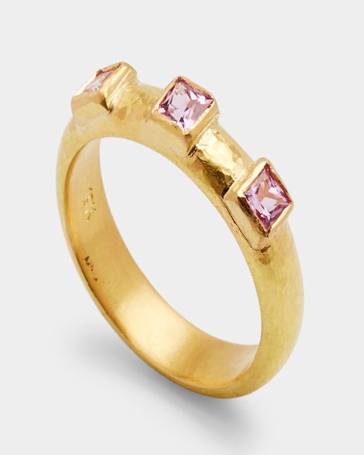Elizabeth Locke Multicolor 19k Square Faceted Pink Sapphire Stack Ring, Size 6.5