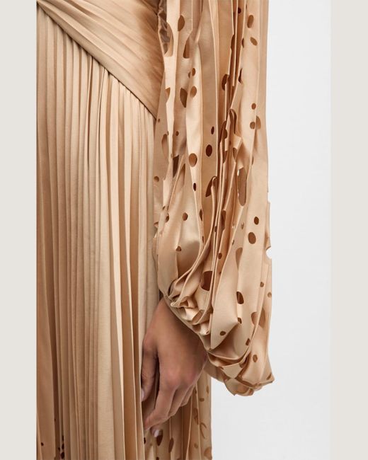 Acler Natural Barlow Pleated Long-sleeve Midi Dress