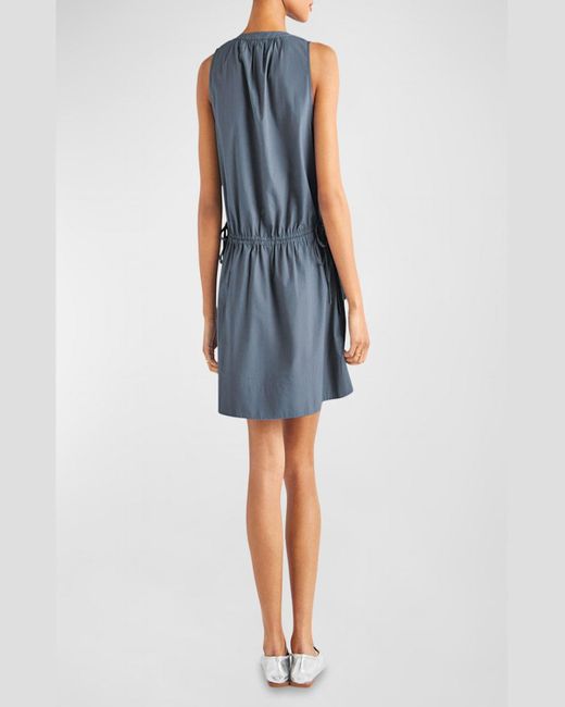 Splendid Blue Chase Drawcord-Waist Sleeveless Cotton Poplin Mini Dress