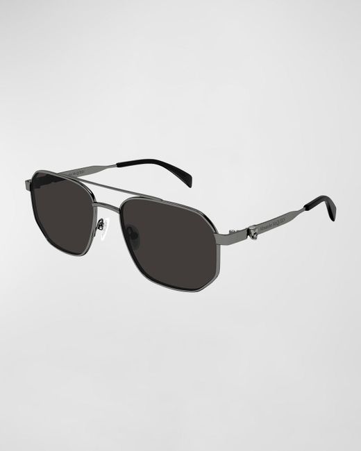 Alexander McQueen Black Double-bridge Metal Aviator Sunglasses for men