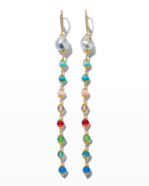 Fern Freeman Jewelry White 18k Wire Wrap Line Earrings With Tahitian Pearls
