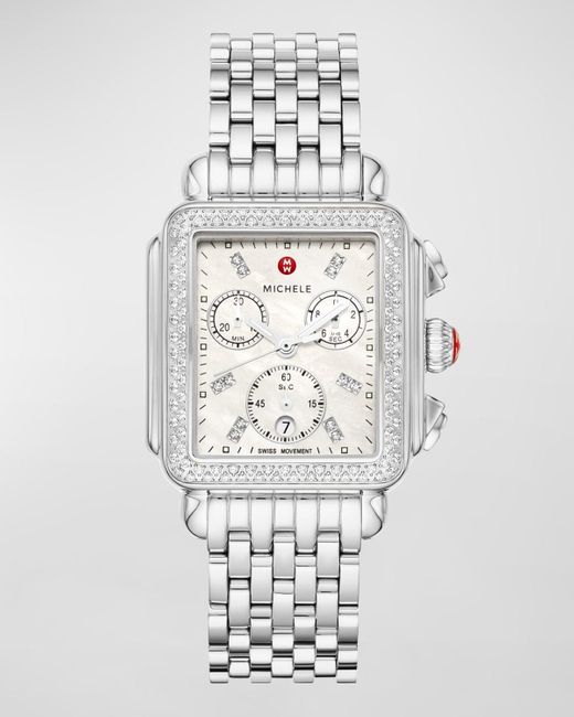Michele White Deco 18mm Stainless Steel Diamond Bracelet Watch
