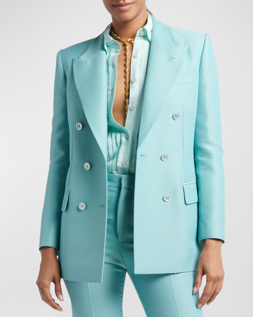 Tom Ford Blue Double-Breasted Wool Blazer Jacket