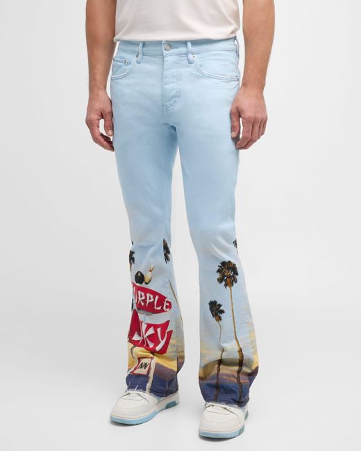 Purple X Blue Sky Printed Flare Jeans for men