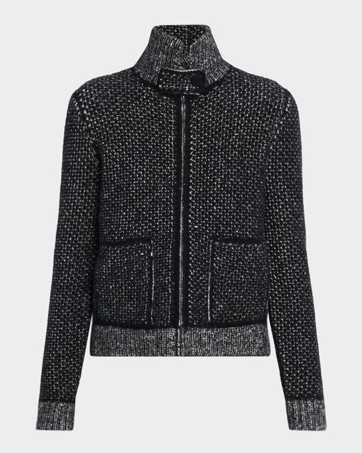 TSE Black Stand-Collar Sequin Knit Jacket