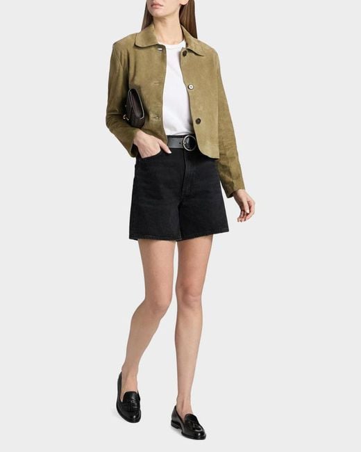 Arma Green Emy Button-Down Goatskin Suede Jacket