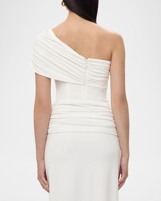 Hervé Léger White Sofia One-Shoulder Drape Top