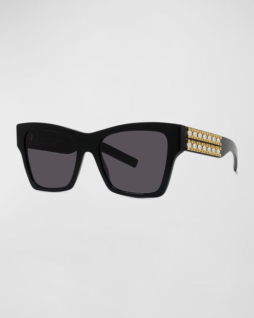 Givenchy Black Plumeties Crystal & Acetate Square Sunglasses