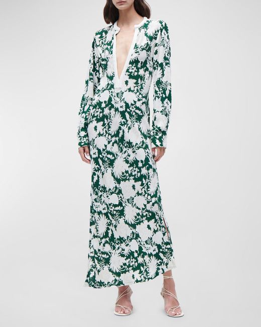 Figue Green Rosalind Floral Maxi Dress With Embroidered Neckline