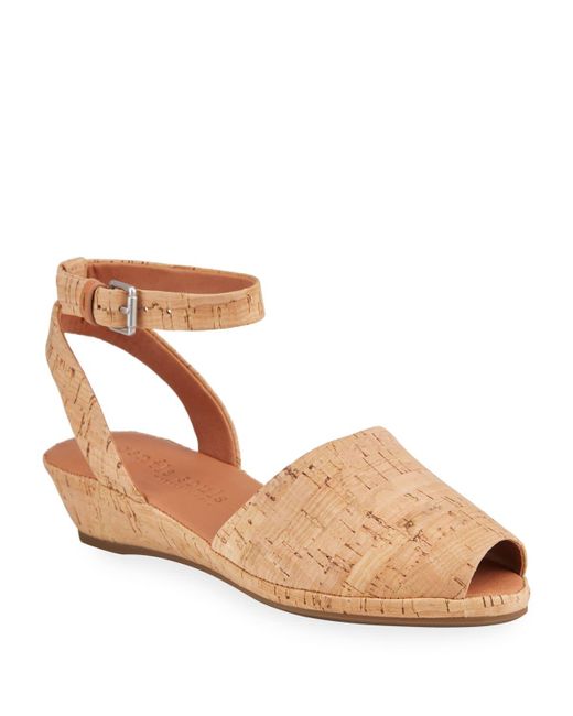 Gentle Souls Brown Lily Cork Ankle-Wrap Demi-Wedge Sandals