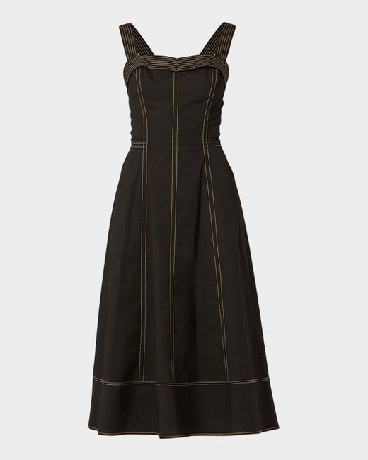 Shoshanna Women's Black Maxwell Sleeveless Topstitched A-Line Midi Dress Shoshanna Women's Black Maxwell Sleeveless Topstitched A-Line Midi Dress