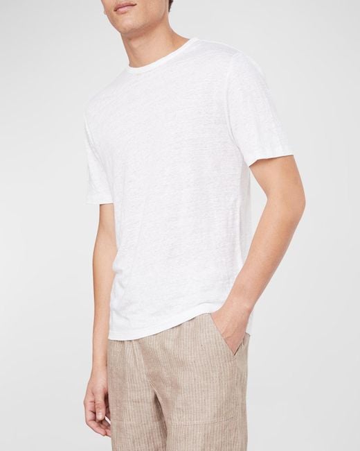 Vince White Solid Linen T-Shirt for men
