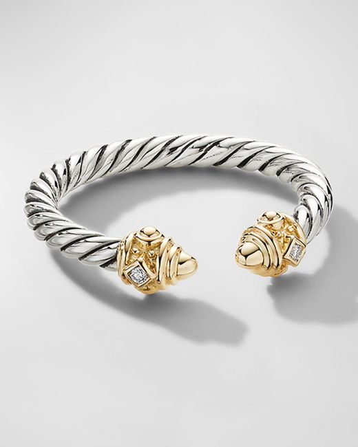 David Yurman Metallic Renaissance Color Ring With 14k Gold Domes And Diamonds In Silver, 2.3mm