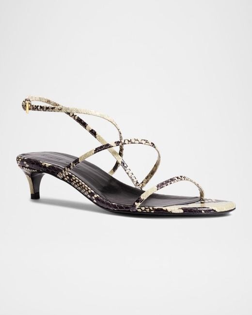 Khaite Metallic Strappy Python-Embossed Kitten Sandals