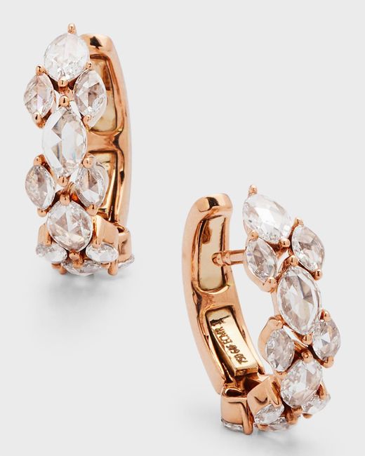 64 Facets Metallic 18k Rose Gold Huggie Hoop Cuff Earrings With Marquise Diamonds