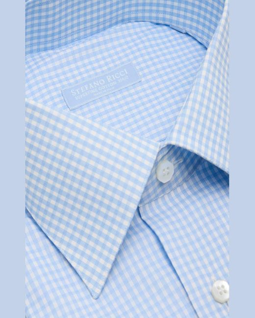 Stefano Ricci Blue Gingham Check-print Egyptian Cotton Dress Shirt for men