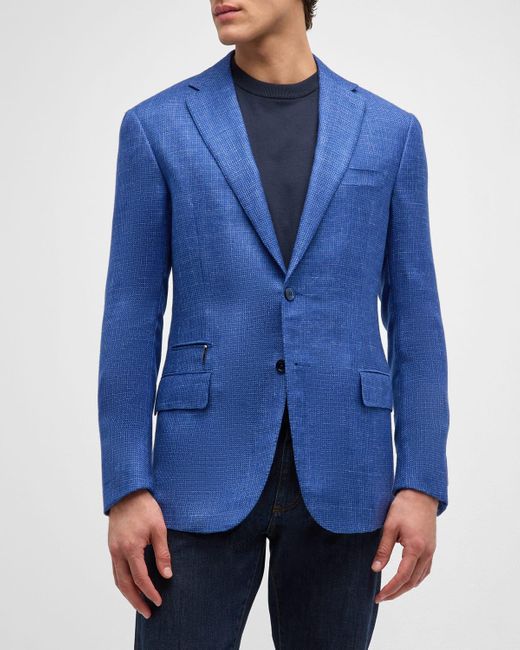 Stefano Ricci Blue Solid Two-Button Blazer for men