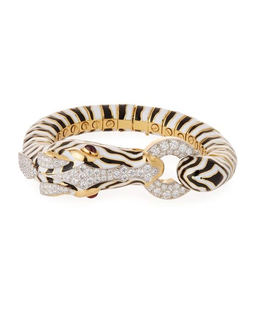 David Webb Metallic Kingdom 18k Gold Zebra Bracelet W/ Diamonds