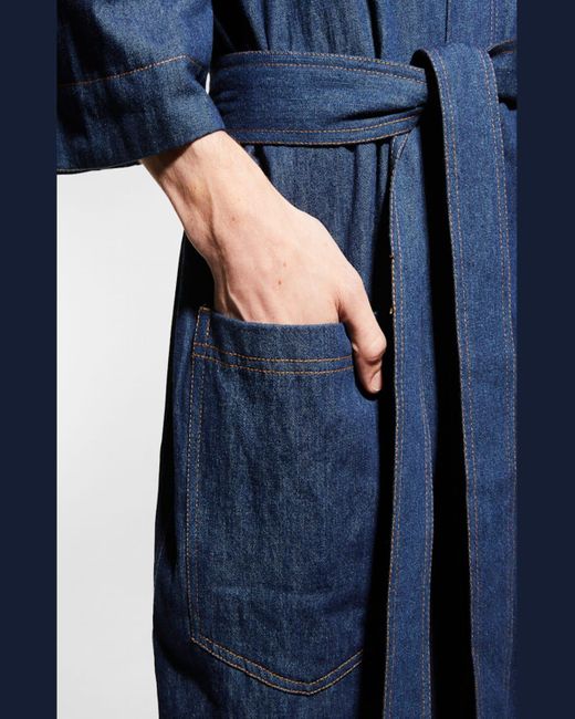 Majestic International Blue Jasper Terry-lined Denim Kimono Robe for men