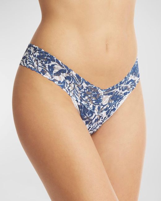 Hanky Panky Blue Printed Low-Rise Signature Lace Thong