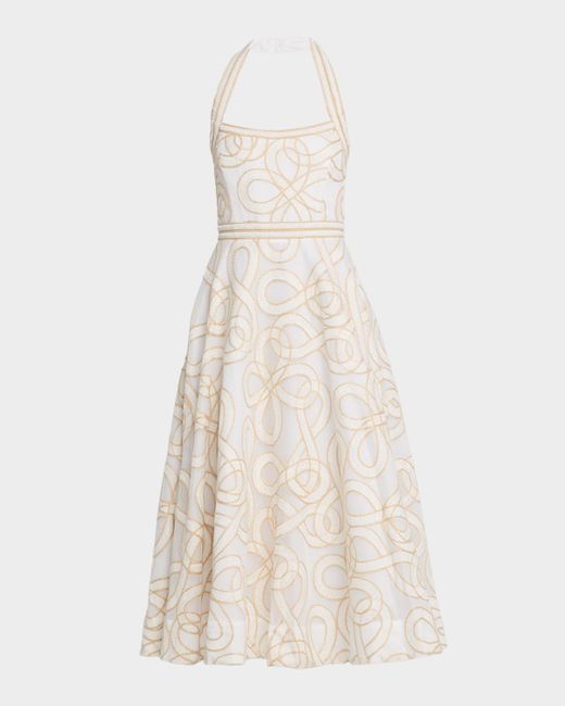 Rebecca Vallance Natural Irena Sleeveless A-Line Halter Midi Dress
