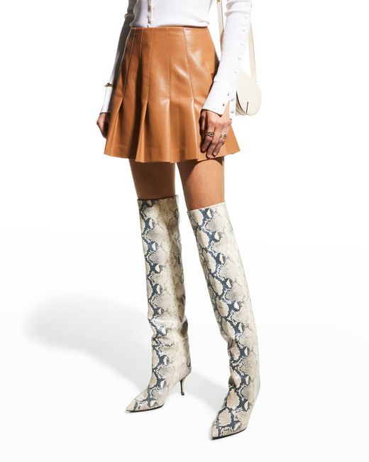 Alice + Olivia White Carter Vegan Leather Pleated Mini Skirt