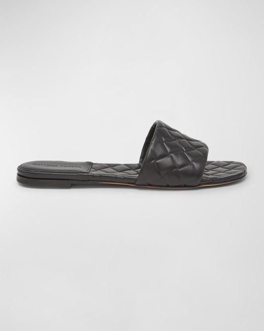 Bottega Veneta Black Quilted Leather Flat Slide Sandals