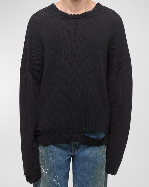 Helmut Lang Black Distressed Crew Sweater for men