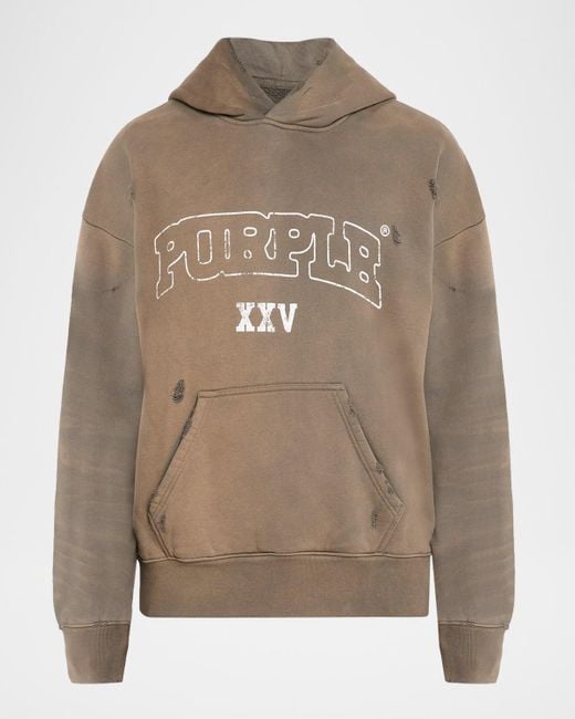 Purple Brown Slab Outline Fleece Hoodie for men