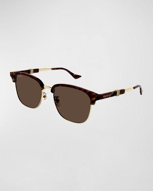 Gucci Brown Metal And Acetate Square Sunglasses for men