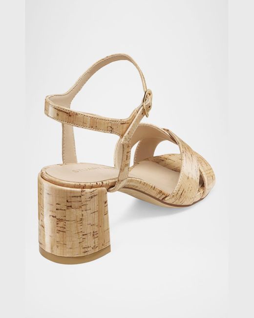 Stuart Weitzman Metallic Dayna Cork Crisscross Ankle-Strap Sandals
