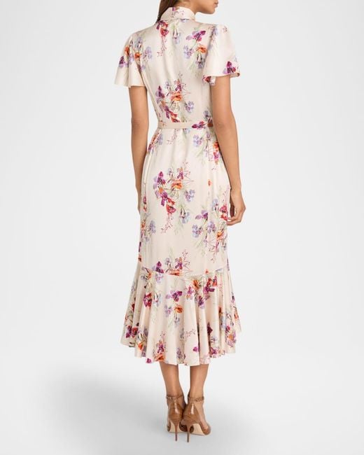 Cinq À Sept Women's Pink Willow Satin Iris Bouquet Midi Dress