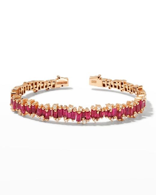 KALAN by Suzanne Kalan White 18k Rose Gold Ruby & Diamond Cuff Bracelet