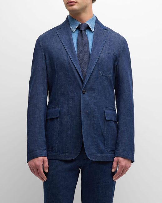 Ralph Lauren Purple Label Blue Kent Hand-Tailored Denim Suit Jacket for men