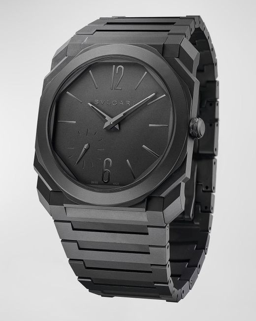 BVLGARI Gray Octo Finissimo Automatic Bracelet Watch In Black Ceramic for men