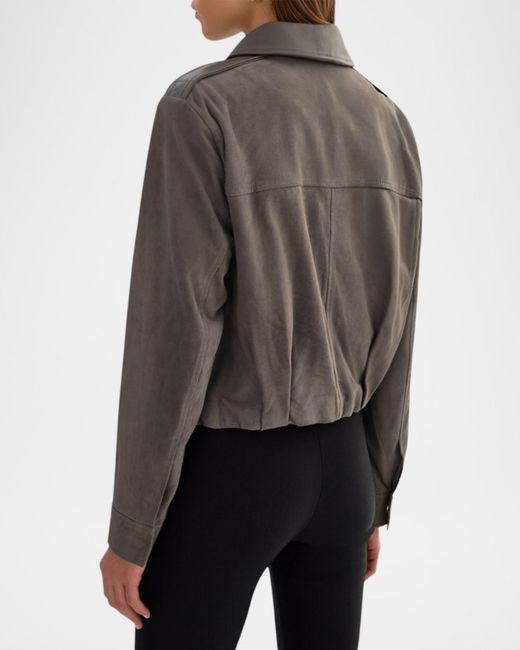 Lamarque Gray Robbie Suede Bomber Jacket