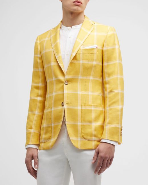 Kiton Yellow Windowpane Cashmere-Silk Sport Coat for men