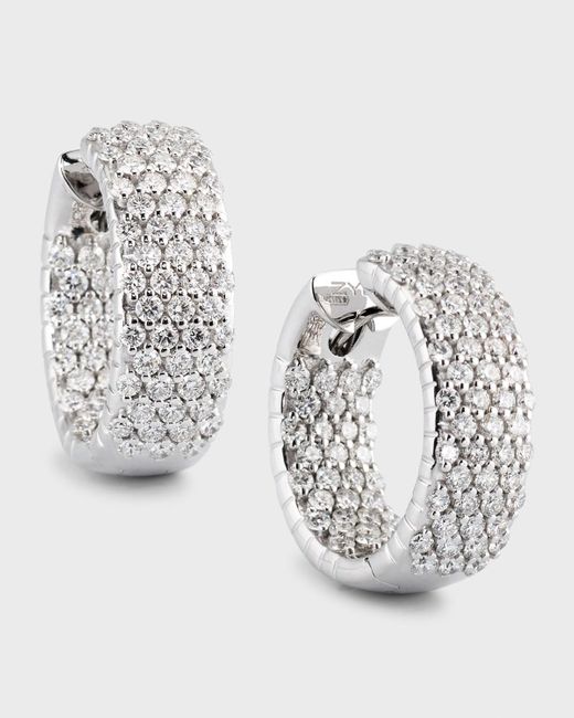 Zydo Metallic 18k White Gold Pave Hoop Earrings With Diamonds