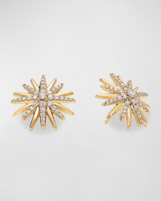 David Yurman Metallic Starburst Stud Earrings In 18k Yellow Gold With Pave Diamonds