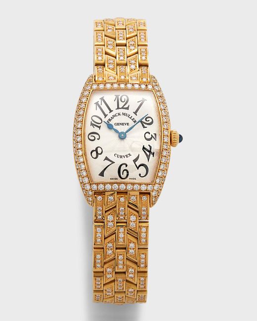 Franck Muller Metallic 18k Yellow Gold Cintree Curvex Diamond Watch With Bracelet Strap