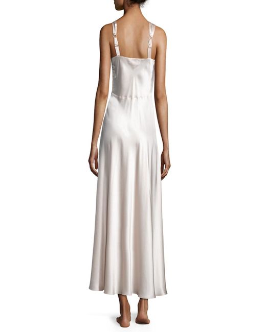 Christine Lingerie White Bijoux Lace-Inset Silk Gown