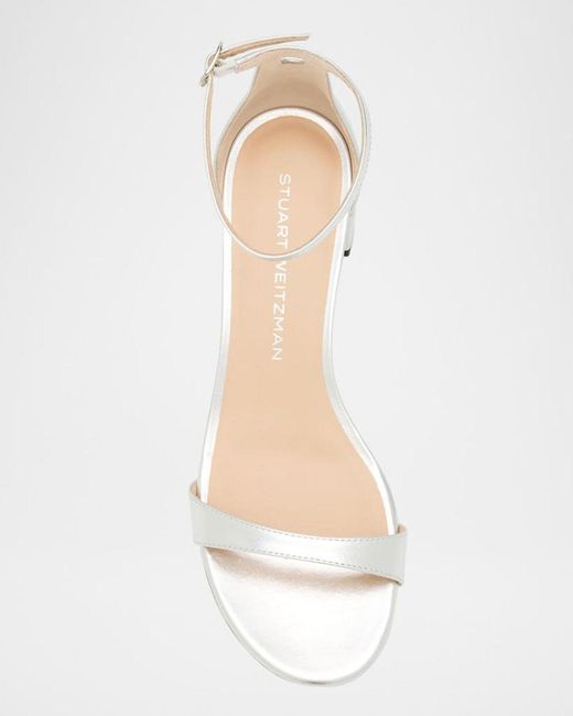 Stuart Weitzman White Cece Metallic Twisted Ring Slide Sandals