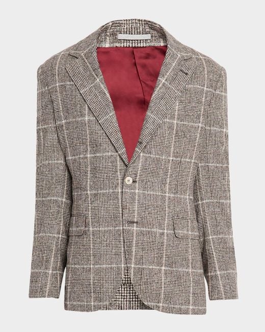 Brunello Cucinelli Gray Prince Of Wales Overcheck Traditional Sport Jacket for men