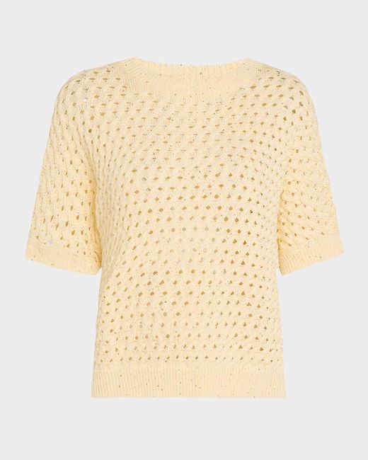 Peserico Natural Sequin-Embellished Open Knit Sweater