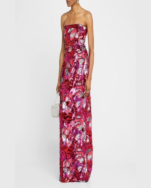 HELSI White Serena Strapless Floral Sequin Column Gown