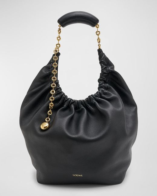 Loewe Black Medium Squeeze Chain Leather Hobo Bag